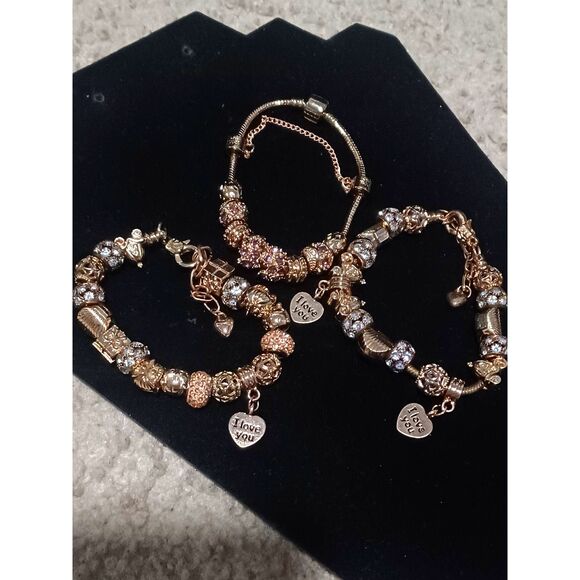 Source Unknown Jewelry - Set of 3 Gold-Toned Charm Bracelets